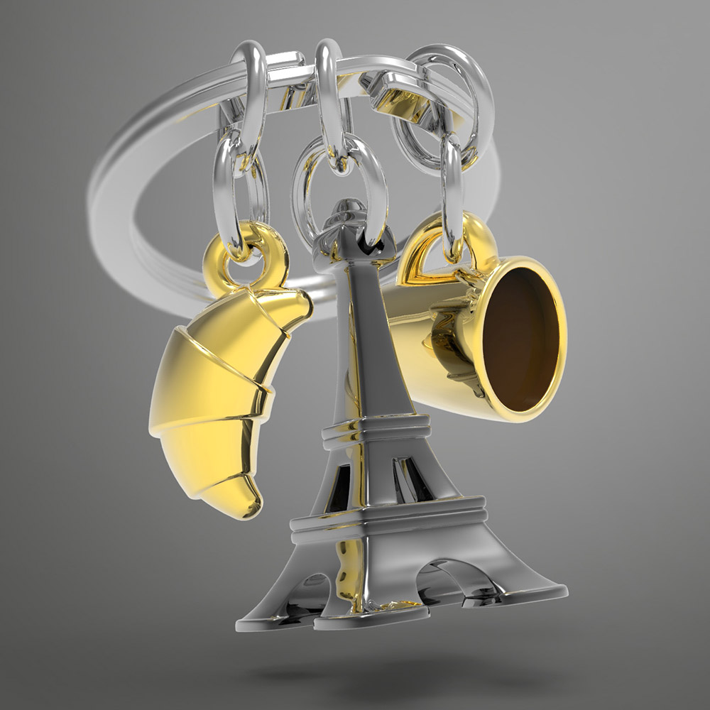 Eiffel Tower Coffee & Croissant Keychain